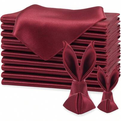 KKJIAF Burgundy Silky Satin Napkins (12 Pack, 17x17 Inches),Washable Polyester Square Table Napkins For Wedding Dinner Party Decoration