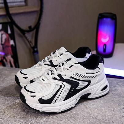 复古运动厚底运动鞋，2025春秋新款女式撞色轻便透气跑步鞋，减震厚底坡跟休闲运动鞋，学生款