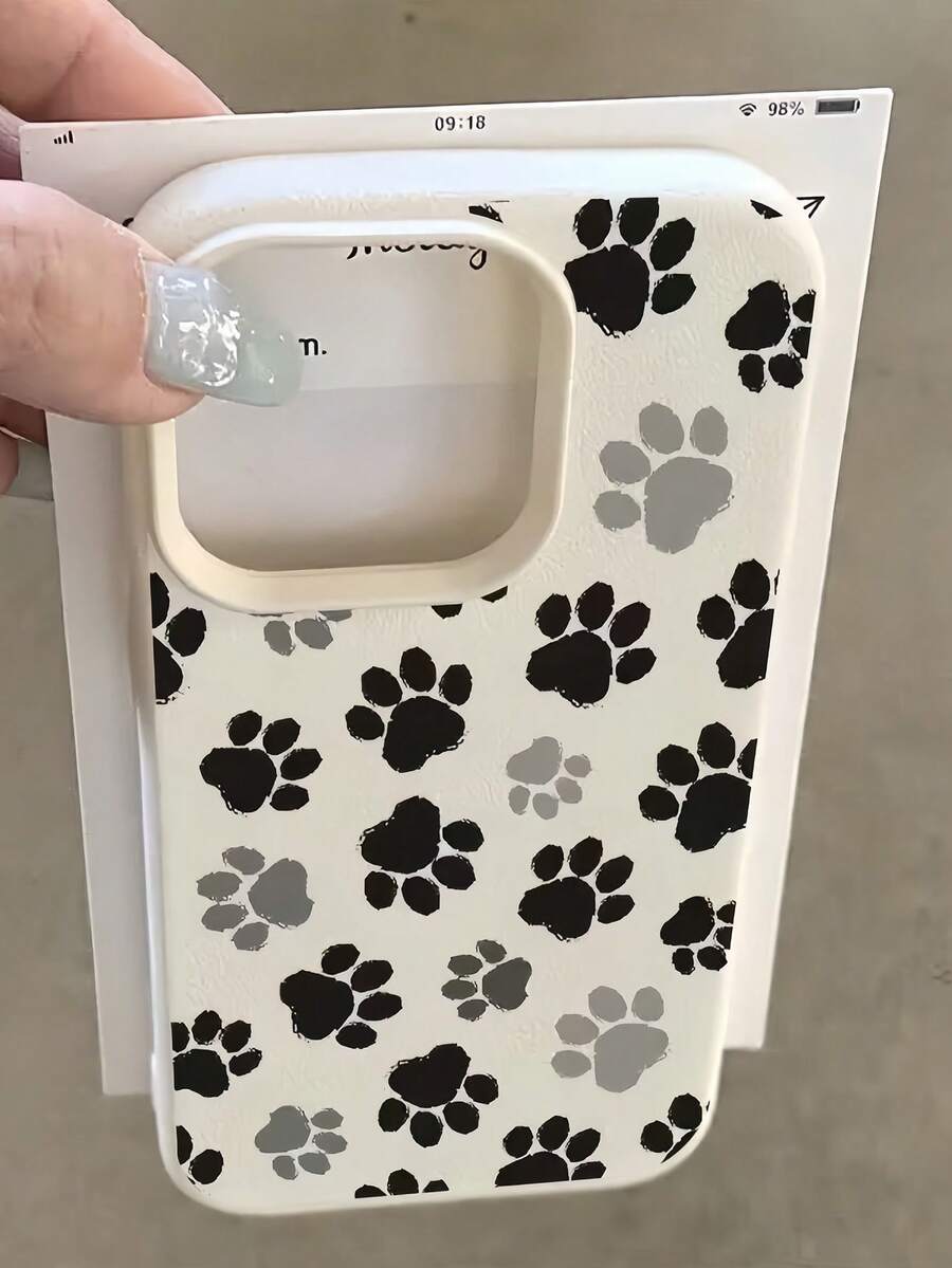 1个白色可爱黑色爪印简约全包覆TPU防震手机壳,兼容苹果17、16、15、14、13、12、11 Pro Max、Air和Series系列 - 彩色 - 查看 1