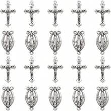 - Juego de 30 unidades/15 juegos de rosario de aleacin para cruz y centro de medalla, colgante ovalado catlico Jess Mara, para suministros de fabricacin de joyas, Zinc, No una piedra - inicial - Ver 1