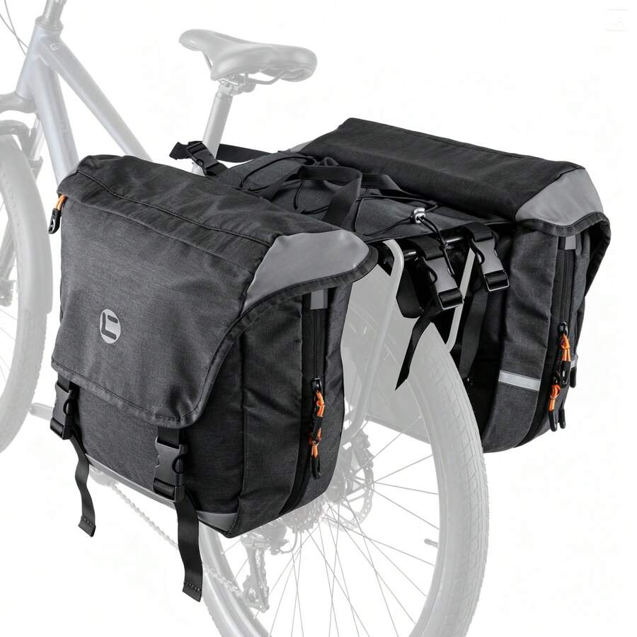 Durable 35L Bicycle Pannier Bag  Rear Rack Bag With Reflective Strips & Double Handles For Cycling, Travel & Urban Commute - 黑色 - 查看 1