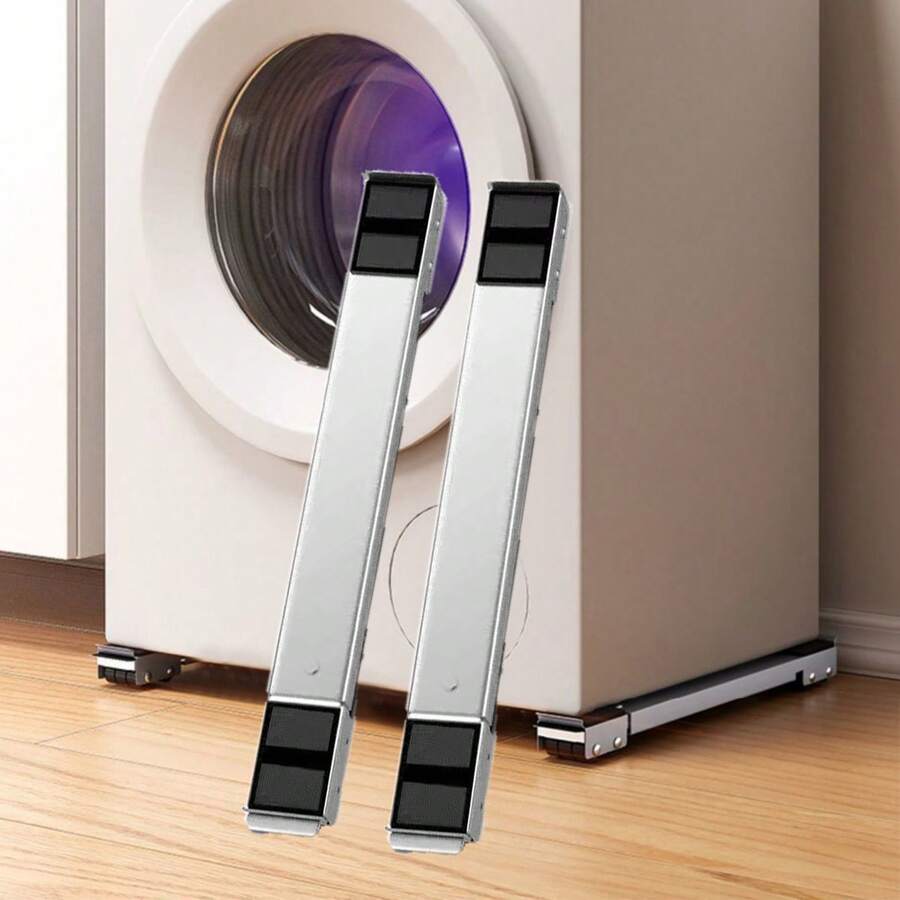 2个重型金属搬运车，360°旋转脚轮 - 带防滑垫和刹车 - 可调节长度可伸缩金属移动架，适用于洗衣机、冰箱和烘干机，易于移动的底座，可在建筑工地、车间、橱柜和装修清洁中移动重物，长度可调节