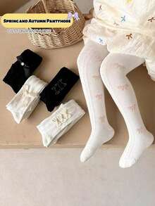 1 pieza Leggings con decoración de lazo delgado para niñas, mallas de moda para niños pequeños y niños - Multicolor - Ver 1