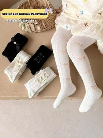 1 st tunna leggings med rosettdekoration för flickor, moderiktiga strumpbyxor för småbarn och barn