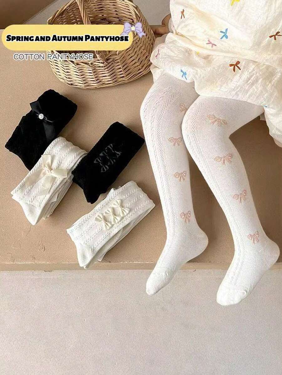 1 pieza Leggings con decoración de lazo delgado para niñas, mallas de moda para niños pequeños y niños - Multicolor - Ver 1