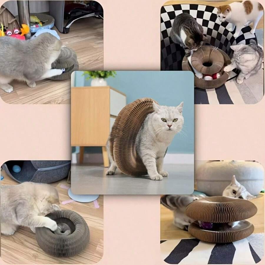可伸缩多功能猫抓板，带铃铛的猫玩具，猫窝，猫攀爬架，瓦楞纸材质，经久耐用