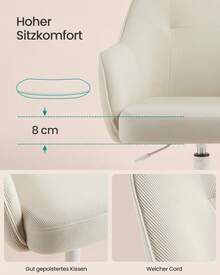 SONGMICS Homeoffice-Stuhl, Drehstuhl, Schreibtischstuhl, höhenverstellbar, bis 110 kg belastbar, Cord, für Arbeitszimmer, Schlafzimmer