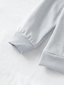 2件套 女童复古休闲蝴蝶结印花卫衣牛仔裤套装，春秋季 - 灰色 - 查看 4