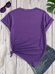 Custom Women's Loose Casual T-Shirt Add Your Personalized Picture Printed On The Front With Iron-On Printing - Purple - View 3