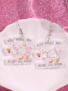 1 Đôi bông tai hình ngỗng bằng acrylic độc đáo với khẩu hiệu cầu hôn, dễ thương, sáng tạo và thời trang, phù hợp để đeo hàng ngày, dự tiệc Ngày Valentine cho phụ nữ. - Nhiều màu - Xem 6