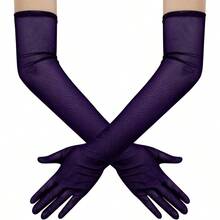 Women's Long Stretchy Mesh Tulle Sheer Gloves Costume Wedding Opera Halloween Party 1920's Dance Gloves - 紫色 - 查看 1
