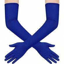 Women's Long Stretchy Mesh Tulle Sheer Gloves Costume Wedding Opera Halloween Party 1920's Dance Gloves - 寶藍色 - 查看 1
