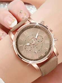 14pcs Women's Watch PU Leather Fashion Simple Three Eye Roman Scale Dial Quartz Watch Set Wristwatch Party Wedding Gift Beach Vacation Valentine Gift