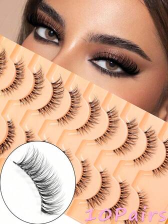 10对自然D卷翘透明睫毛，交叉式设计，打造自然纤长效果，长度3-13毫米