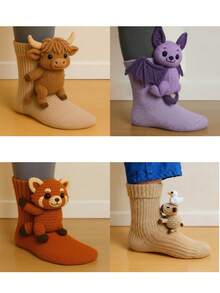 Calcetines de piso con diseño de animales navideños y de San Valentín en 3D, calcetines cálidos para interiores, nuevos calcetines de algodón tejido - Multicolor - Ver 6