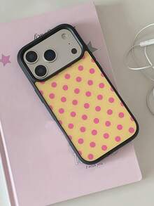 时尚可爱波点亮面软壳手机壳，兼容 17 Air、16、15、14、13、12、11 Pro Max、16、15、14 Plus，简约创意防震后盖 - 黃底粉點 - 查看 3