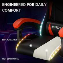 GartistGo Ergonomic Gaming Chair With LED Lighting Effects, Height-Adjustable Backrest, With Lumbar Support And Headrest - Red - View 8