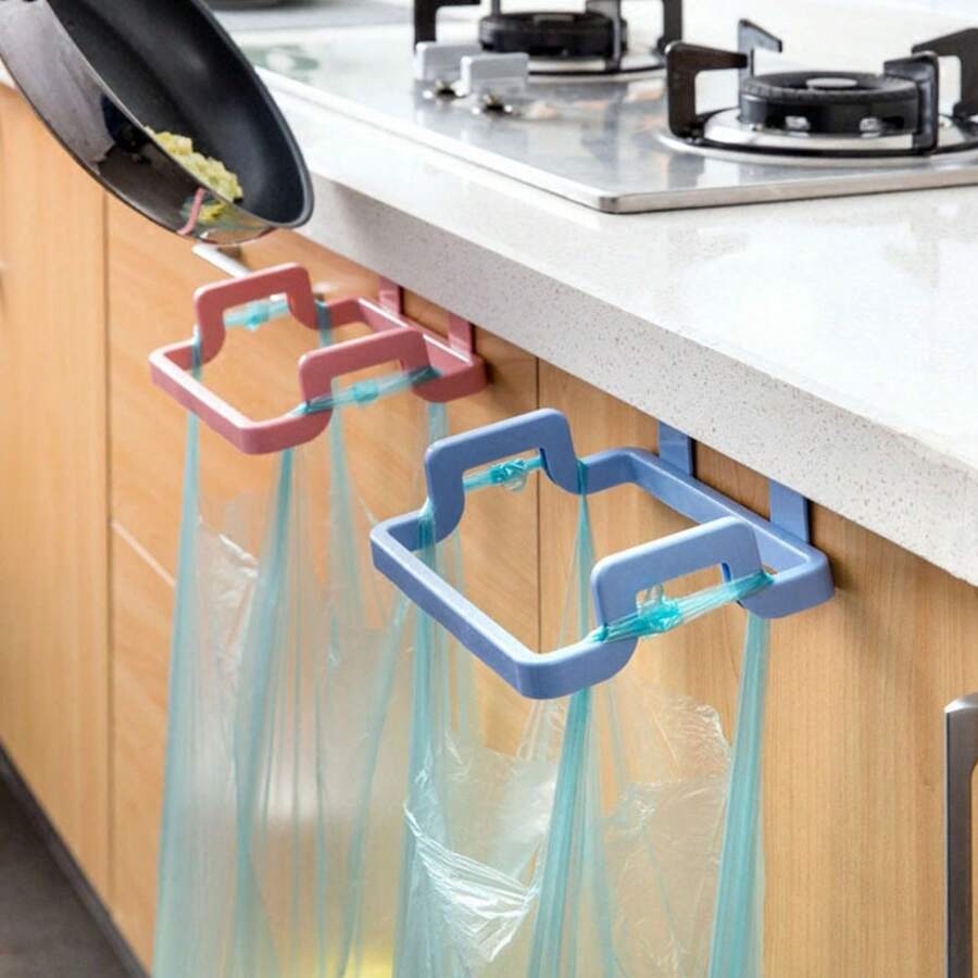"Kitchen Cabinet Trash Bag Holder - Clip-On Garbage Bag Hanger For Countertop Waste Sorting" - Pink - View 1