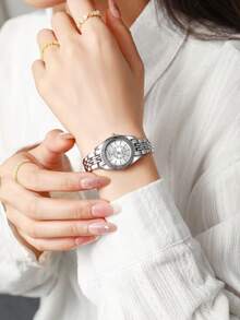 1pc Elegant Quartz Women's Round Watch, Luxurious & Chic, Casual Style, Great For Gifts, Dates, And Daily Wear - one-size - View 2