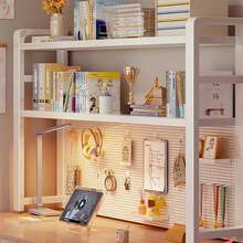 Desktop Bookshelf For Computer Desk,2-Tier Multipurpose Iron Hutch Countertop Bookshelf,Iron Desktop Bookcase Desktop Shelf Bookcase For Office Supplies Organizer,Home Decor,45.3''W,White - 白色 - 查看 4