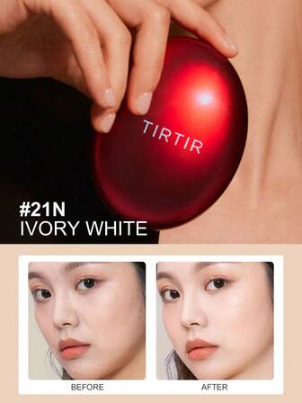 TIRTIR Red Cushioned Foundation Air Cushion, Lättvikts Concealer Hållbar Lättvikt Halvmatt 18g 21 Elfenbensvit