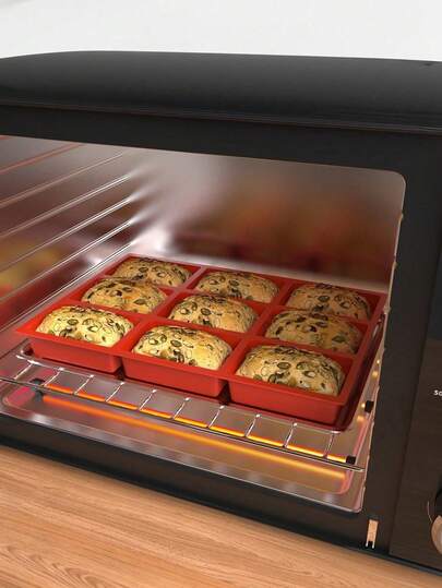 1pc Multi-Functional Silicone Mini Bread Baking Tray, Silicone Baking Tray, Silicone Ice Tray Mold, Non Stick Mini Bread Baking Tray, Used As An Ice Making Tool In Summer And Baking Tray Tool In Winter, 9 Cavity Silicone Bread Baking Trays, Square Ice Maker, Very Suitable For Mini Bread, Cakes, Bread And Meat, Cakes, Ice Cubes