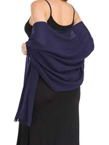 雪纺披肩围巾，适合新娘、婚礼、正式礼服和特殊场合 - 藏蓝色 - 查看 2