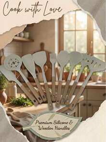 The Upgraded White Silicone Kitchenware Set Of Nine Pieces (Including A Strainer, Spatula, Scraper, Etc.) Is Heat-Resistant And Has A Non-Stick Coating. It Is Suitable For Operations Such As Stir-Frying, Serving, Mixing, And Brushing.