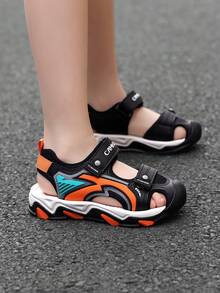 儿童凉鞋，新款男女童夏季凉鞋，返校季校园风沙滩鞋，防滑鞋底，透气轻便，魔术贴设计，适合户外、游乐场、泳池等场所，保护脚趾 - 黑色 - 查看 7