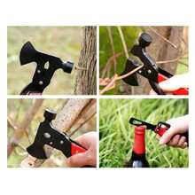 Multi Purpose Tool Axe Stainless Steel Portable Outdoor Camping Safety Hammer Anodized Aluminum Handle - Rojo - Ver 7