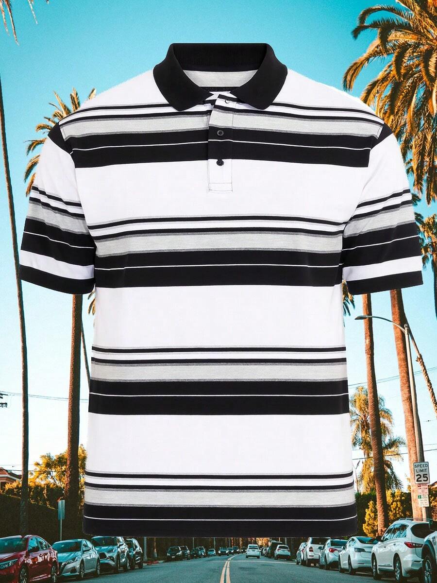 Mens West Coast Classic Striped Polo Shirt - màu đen - Xem 1