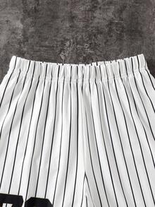 2pcs/Set Boys Casual Sports Minimalist Comfortable Outfit, Number 79 Los Angeles Letter Print Baseball Style Striped Design Short Sleeve T-Shirt And Matching Shorts Set, Spring/Summer - White - View 6