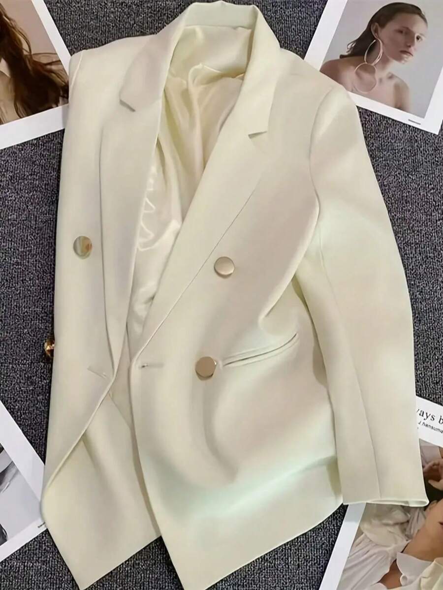 One Piece Elegant Button Bright-Colored Suit Office Daily Spring And Autumn - Màu be - Xem 1