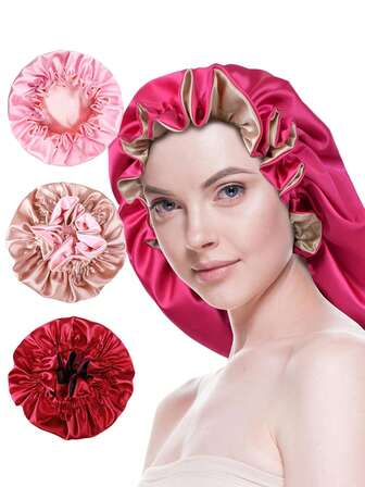 1pc Silk Bonnet For Sleeping Two Tone Satin Bonnets Double Layer Reversible Adjustable Hair Cap Bonnet For Women Long Curly Braid Hair Curly & Braided Hair Christmas Valentine's Day