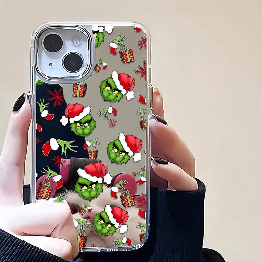 Estuche para teléfono con espejo navideño perfecto para la temporada navideña y compatible con 17, 16 Pro Max, 15 Pro Max, 13 y 12 hecho de TPU duradero para máxima protección contra golpes y caídas, una opción de regalo perfecta para familiares, amigos y seres queridos durante Navidad, cumpleaños u ocasiones especiales diseñado para llevar alegría y espíritu navideño donde quiera que vaya - Plateado - Ver 1