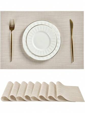 18 X 12 Pulgadas Manteles individuales resistentes al calor y antideslizantes, hechos de material de vinilo tejido de PVC lavable. Adecuados para usar como decoraciones de mesa en cocinas, comedores, fiestas y otras ocasiones.