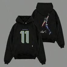 JSN - Jaxon Smith-Njigba 'POSTERIZED' For The 12s Cotton Hoodie Sweatshirt T-Shirt (Made In US), JSN Nation Outfit, Seahawks Game Day Outfits, Gift For Football Fans, Football Graphic Hoodie - 黑色 - 查看 4