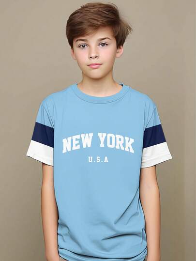 Casual & Fashionable Cartoon Graphic Round Neck Short Sleeve T-Shirt, Children's Outdoor Clothing, Hot Selling All-Season