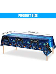 1/2/4pcs Video Game Table Cover, Game Themed Birthday Decoration, Plastic Tablecloth Party Supplies, Children's Party Decoration, Boy And Girl Children's Player Geek Party Decoration, 54 X 108 Inches (Blue) - Multicolor - View 2