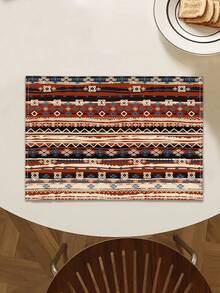 1 szt. bieżnik na stół z geometrycznym wzorem, 4 szt. podkładek z geometrycznym nadrukiem, odpowiednie na święta, imprezy, urodziny, kolacje, wystrój stołu w kuchni i jadalni, całoroczny wystrój domu i salonu - Wielokolorowe - Zobacz 16