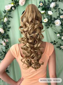 Tóc giả đuôi ngựa xoăn sóng sâu 18 inch màu nâu, tóc giả tổng hợp chịu nhiệt, thích hợp cho phụ nữ đội trong dịp Giáng sinh, Halloween, lễ hội âm nhạc, tiệc tùng và sử dụng hàng ngày. - Lanh nâu - Xem 4