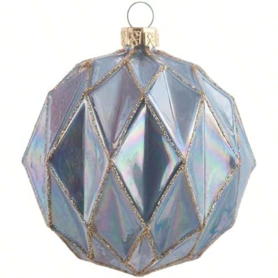 Karma, Adorno Colgante de Navidad, Adorno de Vidrio geométrico con Purpurina de 3 Pulgadas, Azul, decoración navideña, Adorno para árbol de Navidad(default) - Multicolor - Ver 1