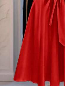 One Spring & Autumn Draped Neck Tied Dress, Elegant & Slim-Fitting, Retro Luxury Style, Dinner Party.Women's Dresses Elegant Party Women's Wear Elegant Women's Dresses. - Red - View 5