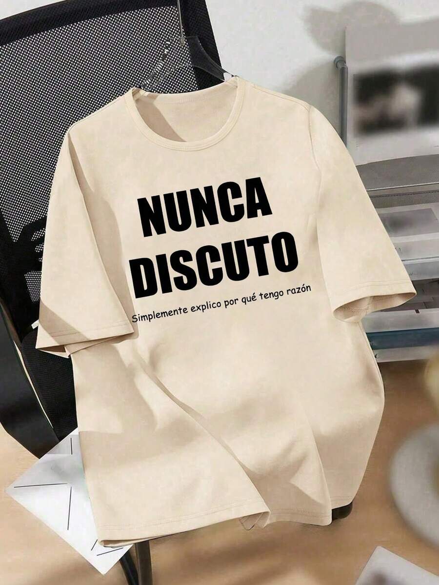 Women's Summer Spanish Slogan Graphic T-Shirt, Casual Comfortable Daily Top - Apricot - View 1