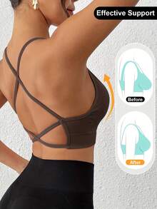 1pc High Elastic Sports Bra, High Impact Seamless Fitness Camisole, Criss-Cross Back Breathable Yoga Bra - Multicolor - View 4