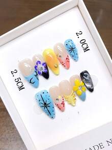 Pure Handmade Wearable Nails Almond Nail Shape; Hand-Painted Red French Nails, High-Quality Temperament Simple Design Nails, Autumn And Winter Nails Full Coverage False Nails, Y2K Nails, Unique And Niche Creative False Nails, Daily Nails, Cute Modern Style Nails, Daily Use, Detachable Wear And Reusable - Multicolor - View 4