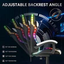 GartistGo Ergonomic Gaming Chair With LED Lighting Effects, Height-Adjustable Backrest, With Lumbar Support And Headrest - Black and White - View 4