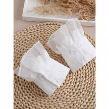 1 Pair 3-Layer Sheer Elastic Bell Sleeve Cuffs Decor For Women Gift For Her Daily Wear - 白色-009 - 查看 4