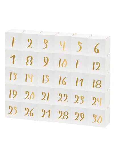 30-Day Countdown Gift Boxes Set With Gold Numbers, White Mini Favor Boxes For Ramadan Countdown, Festival Gifting, Party Favors, Small Accessories, Event Giveaways, Decorative Treat Packaging, Sturdy Cardboard Structure, Easy-To-Assemble Design, Ideal For Creating Daily Surprise Setups, Home Decor Displays, Celebration Preparation And Thoughtful Festive Organization