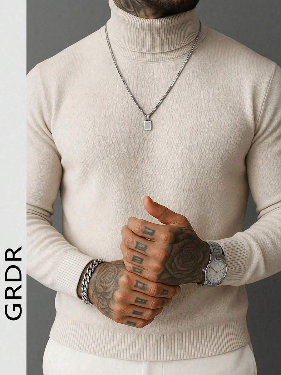 GRDR Men's Crew Neck Long Sleeve Sweater, Versatile Everyday Wear Knitted Pullover - Apricot - View 1